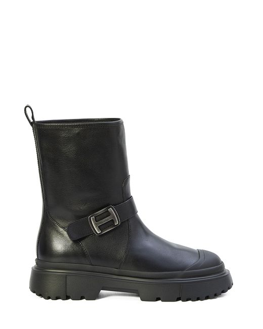 Hogan Black Logo Buckled Canvas Boots