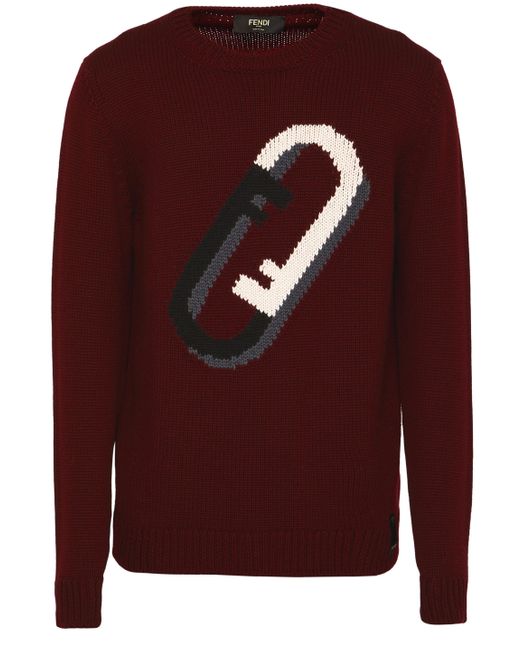 Fendi Red Bordeaux Wool Sweater for men