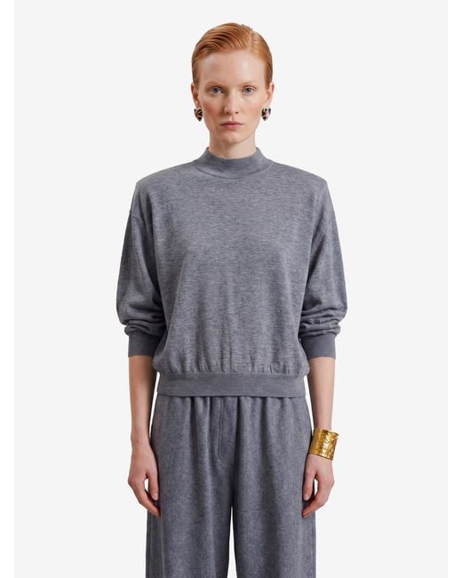 Frankie Shop Blue Melange Rue Padded High Neck Sweater
