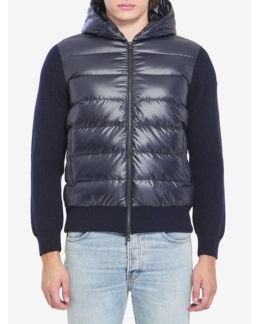 Moncler Blue Shiny Padded Cardigan for men