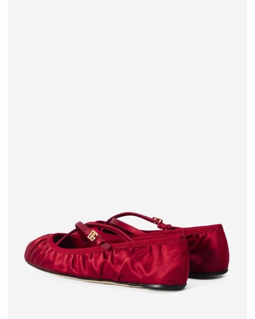 Dolce & Gabbana Red Satin Ballet Flats