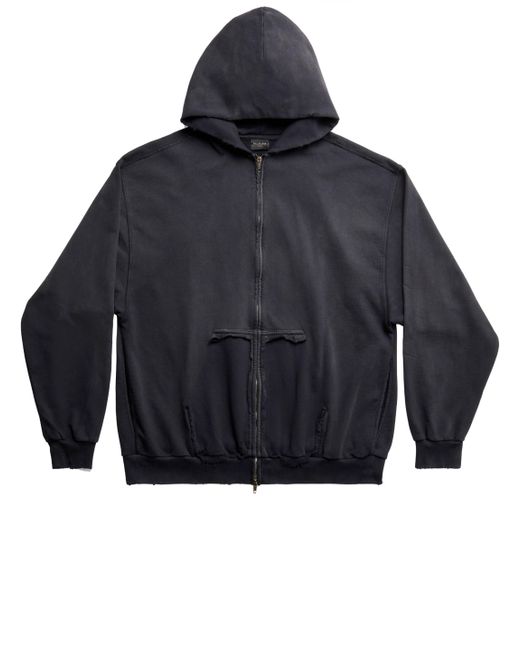 Balenciaga Ripped Pocket Tape Type Hoodie in Blue for Men | Lyst
