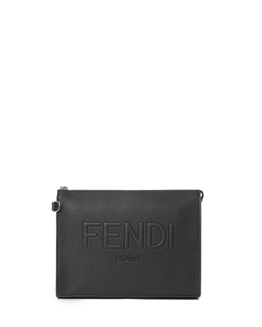 Fendi Leather Pouch in Gray for Men | Lyst