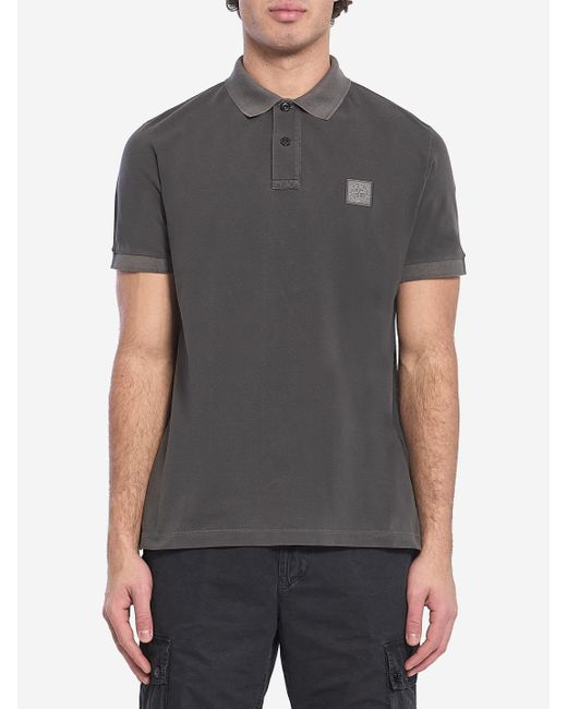 Stone Island Gray Piqu Cotton Polo Shirt for men