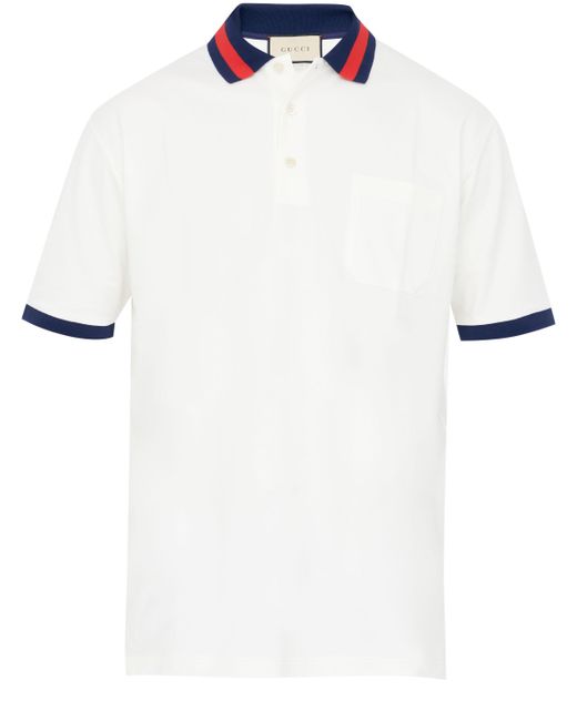 Gucci White Cotton Polo Shirt With Web for men