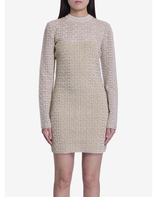 Balmain Gray Pb Labyrinth Monogram Dress