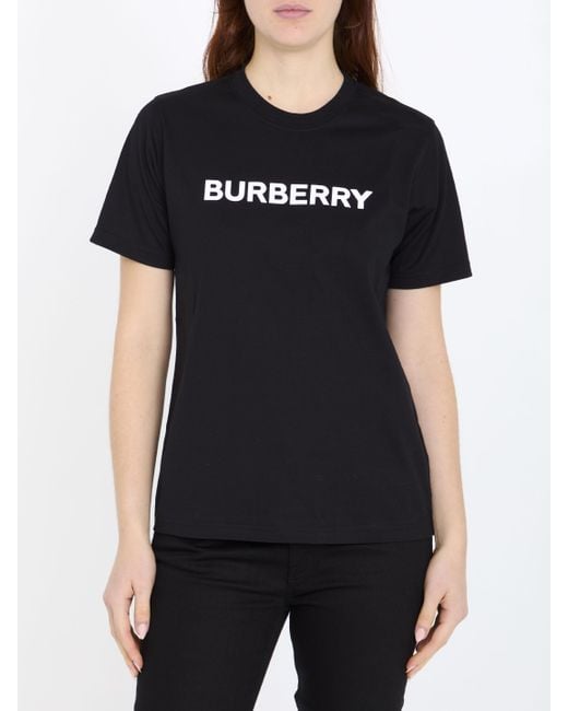 Maglietta con il collo dell'equipaggio nero con logo di Burberry in Black