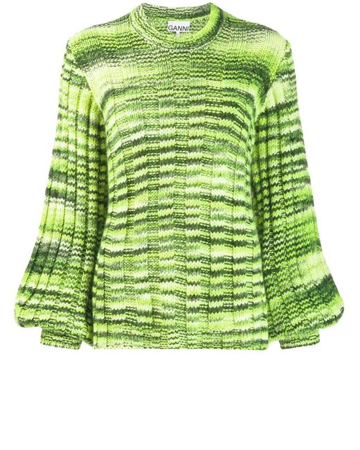 Ganni Green Neon Melange Knit Pullover
