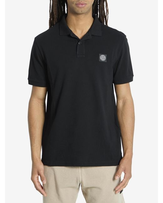 Stone Island Black Cotton Pique Polo Shirt for men