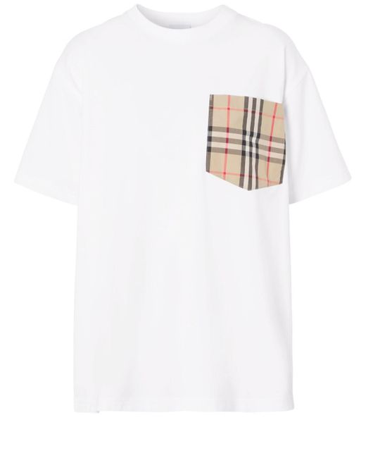 Burberry White Tshirt With Check Pocket