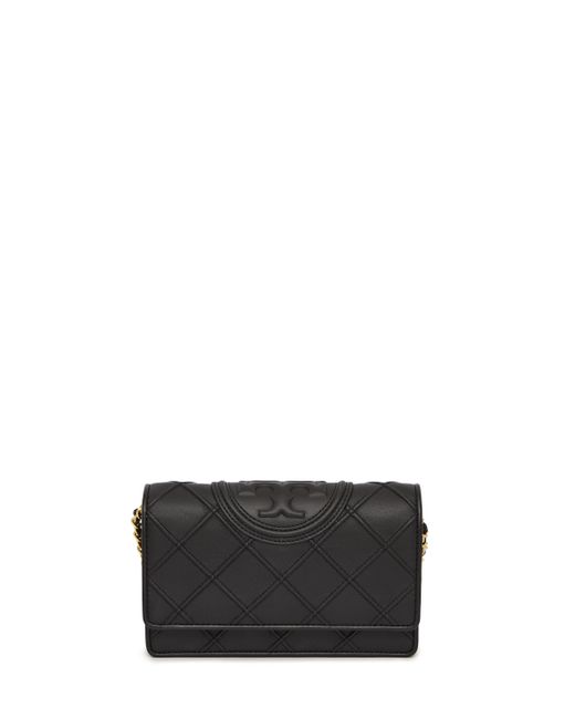 Tory Burch Leather Fleming Soft Chain Wallet Bag in Black (Grey) | Lyst ...