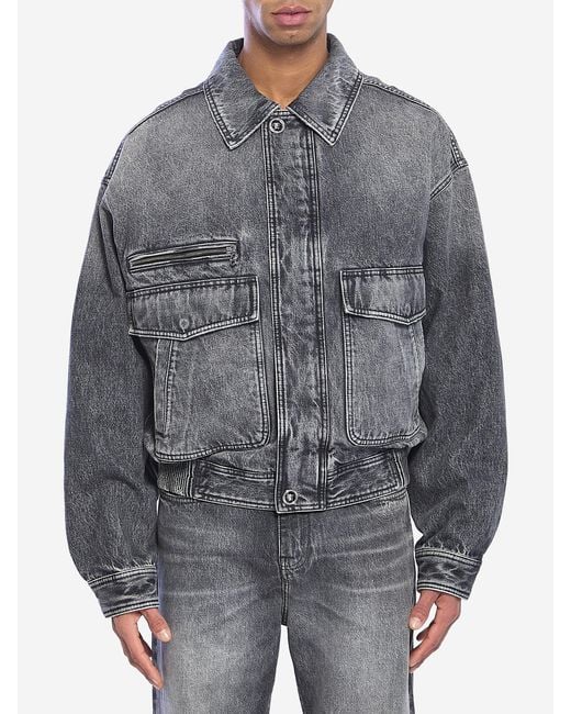 Versace Gray Stonewash Denim Bomber Jacket for men
