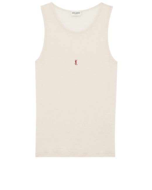 Saint Laurent Natural Logo-Embroidered Ribbed Wool Tank