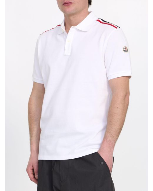Moncler White Piquet Cotton Polo Shirt for men
