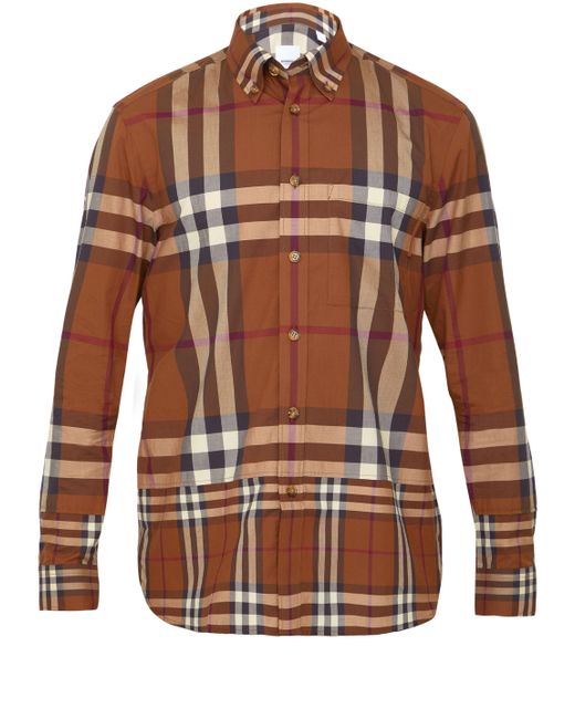Burberry Check Cotton Shirt in Brown for Men | Lyst