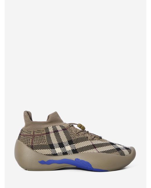 Burberry Green Check Knit Neptune Sneakers for men
