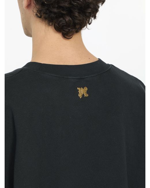 Palm Angels Black Burning Monogram Sweatshirt for men