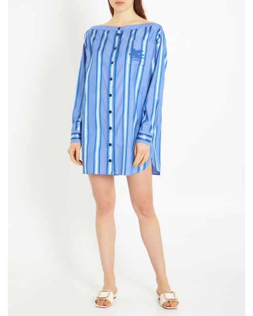 Etro Blue Striped Shirt Dress