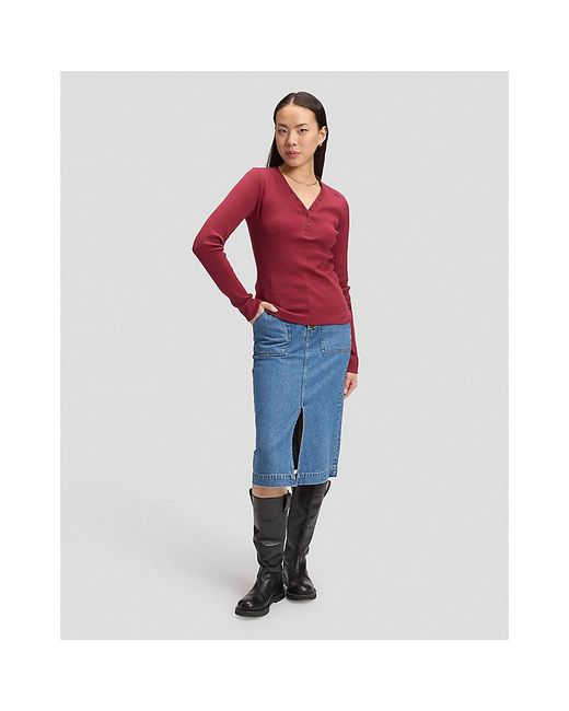 Lee Jeans Red Slim Long Sve Waffle Henley Tee
