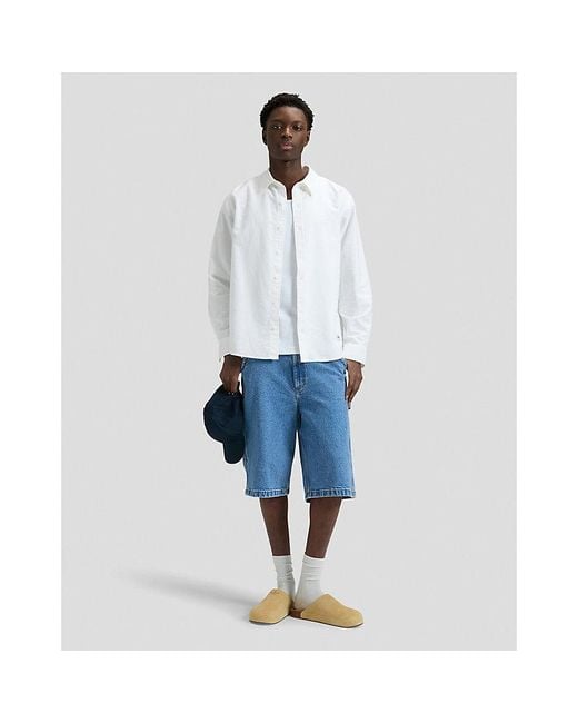 Lee Jeans White Workwear Relaxed No Pocket Button Down Shirt for men