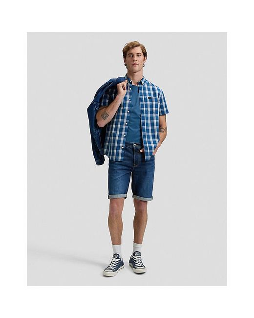 Lee Jeans Blue Regular Short Sve Button Down Shirt for men