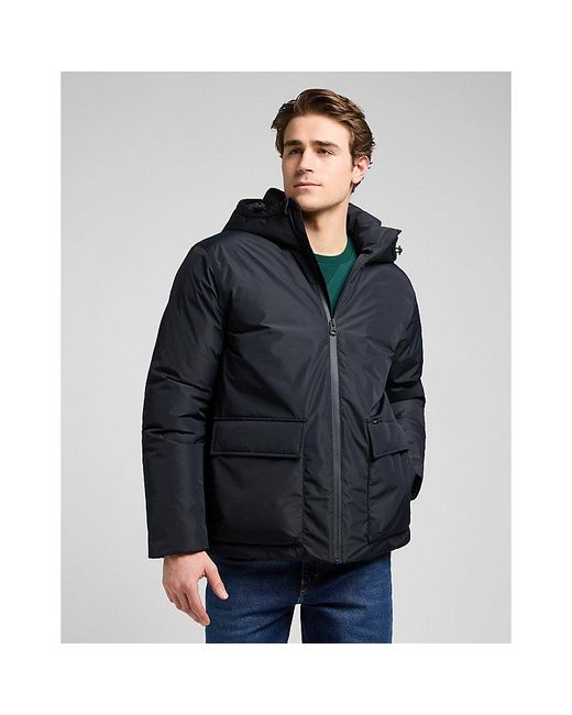 Lee Jeans Blue Regular Hooded Short Puffer Jacket for men