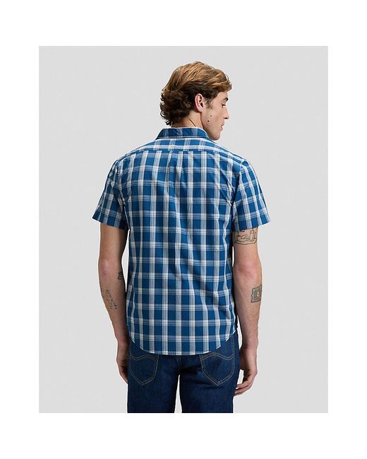 Lee Jeans Blue Regular Short Sve Button Down Shirt for men