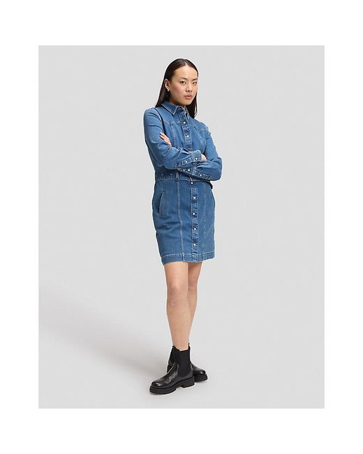 Lee Jeans Blue Slim Long Sve Fitted Dress