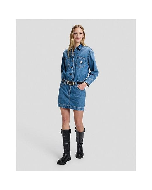 Lee Jeans Blue Oval Buckle Leather Belt