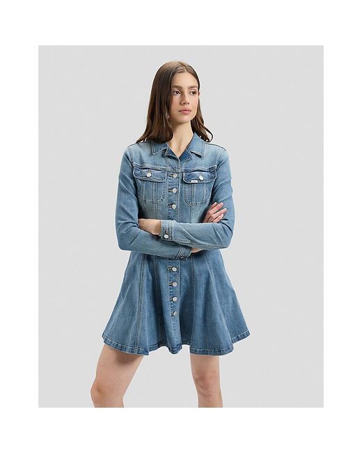 Lee Jeans Blue Long Sve Fitted Dress