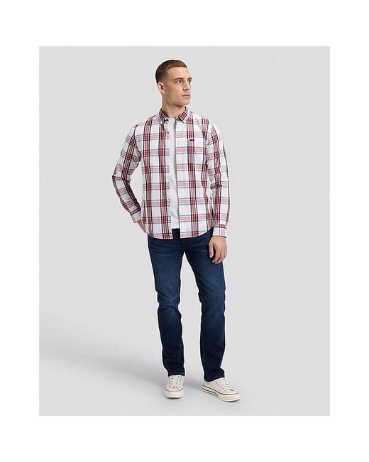 Lee Jeans Red Regular Lightweight Button Down Shirt for men