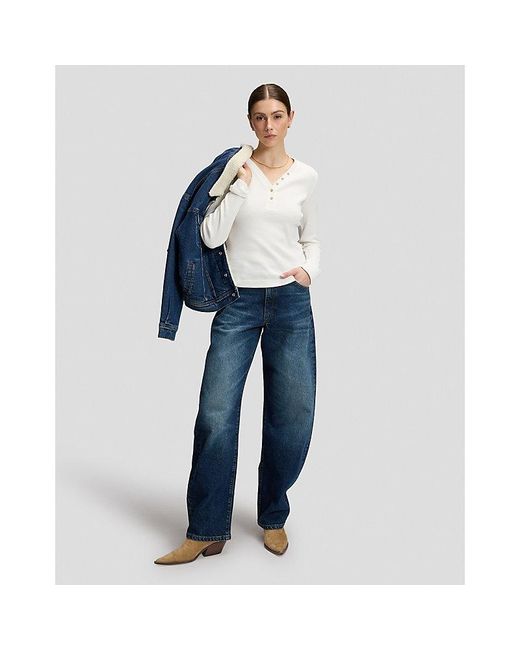 Lee Jeans White Slim Long Sve Waffle Henley Tee