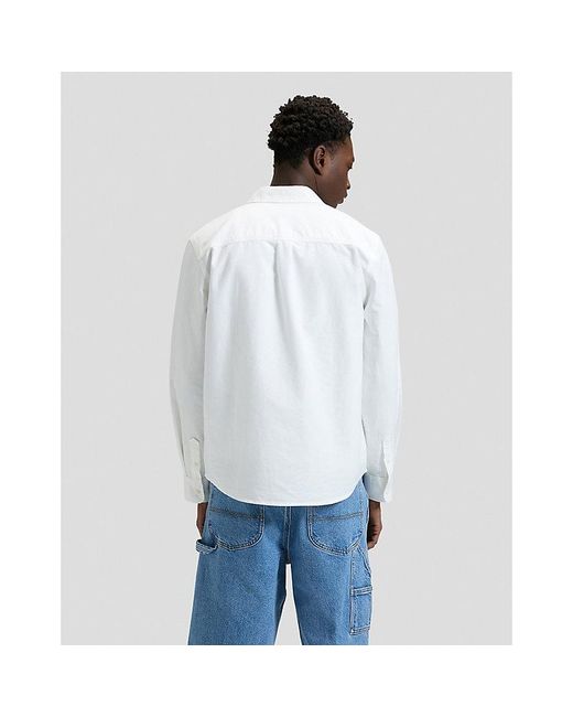 Lee Jeans White Workwear Relaxed No Pocket Button Down Shirt for men
