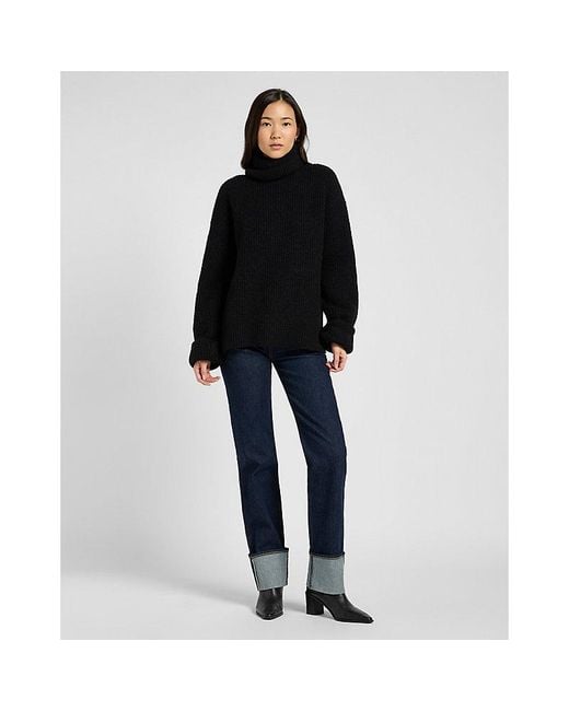 Lee Jeans Black Relaxed Wide Cuff Turtle Neck