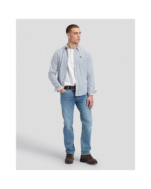 Lee Jeans Blue Regular Lightweight Button Down Shirt for men
