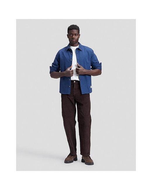 Lee Jeans Blue Workwear Relaxed No Pocket Button Down Shirt for men