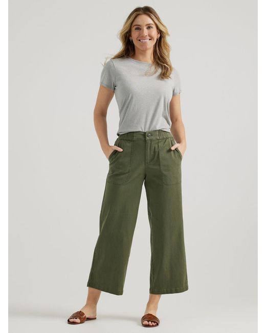 Lee Jeans Green Womens Ultra Lux Comfort Wide Leg Utility Crop Pants