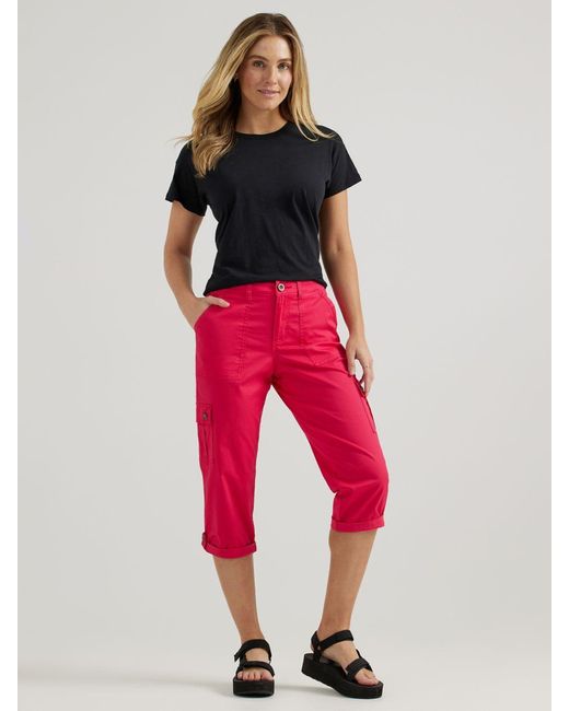 Lee Jeans Pink Ultra Lux Comfort Flex-to-go Relaxed Fit Cargo Capri Magenta