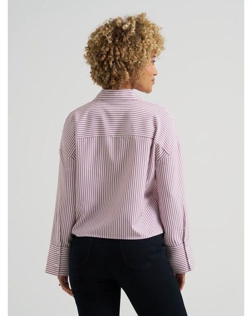 Lee Jeans Pink Womens Striped Crop Button Down Shirt