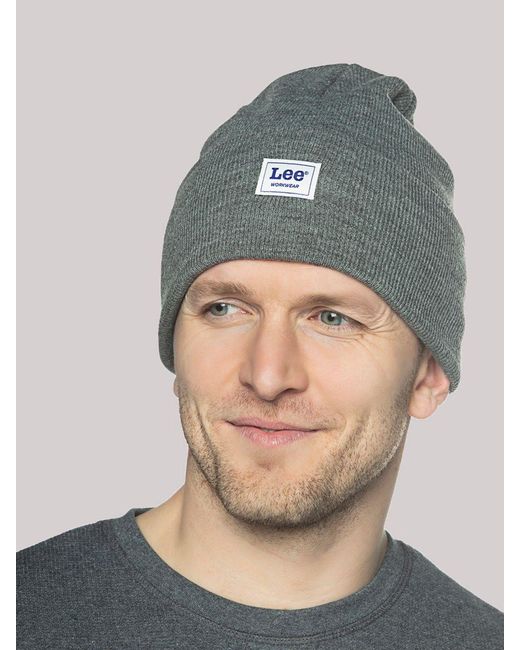 Lee Jeans Gray Workwear Logo Patch Beanie Set for men