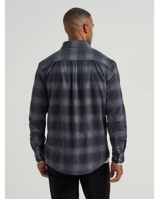 Lee Jeans Blue Mens Frosted Corduroy Plaid Button Down Shirt for men