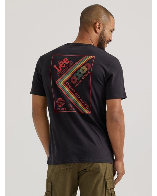 Lee Jeans Black Mens Salina Kansas Records Graphic T-shirt for men