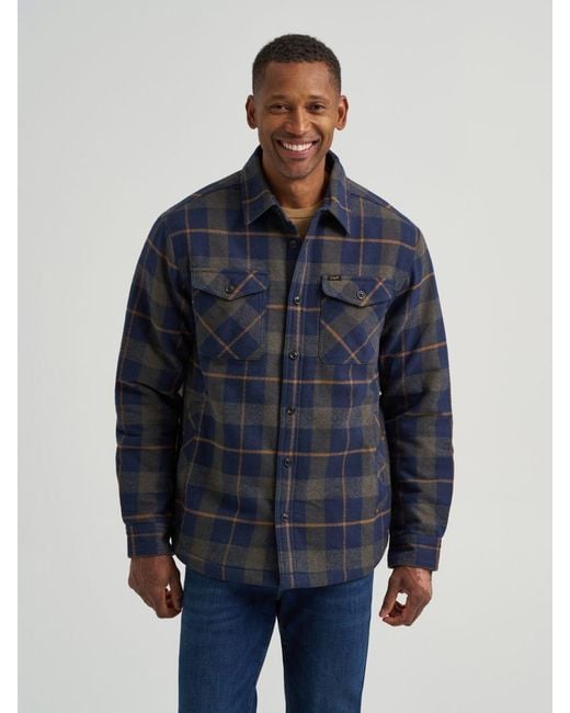 Lee Jeans Blue Mens Sherpa Lined Flannel Shirt Jacket for men
