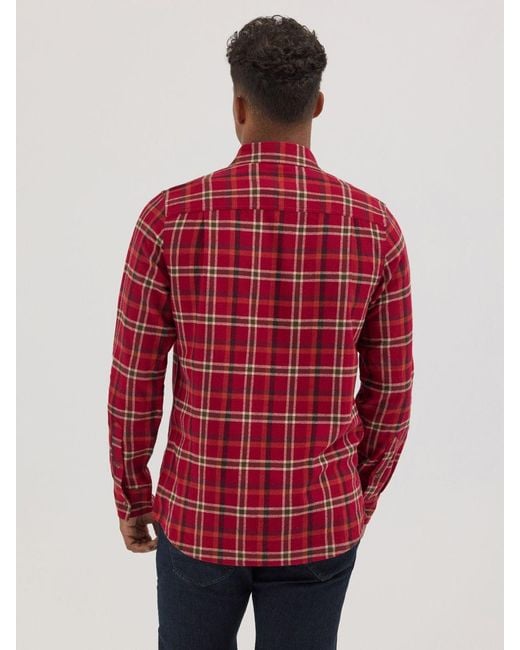 Lee Jeans Red Mens Flannel One-pocket Plaid Shirt for men
