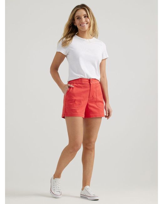 Lee Jeans Red Womens Ultra Lux Comfort High Rise Pull-on Utility Shorts