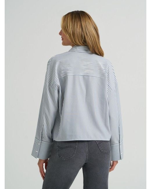 Lee Jeans Gray Womens Striped Crop Button Down Shirt