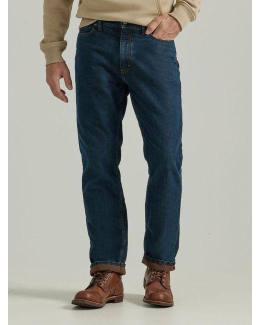 Lee Jeans Blue Relaxed Flannel And Fce Lined Straight Jeans for men
