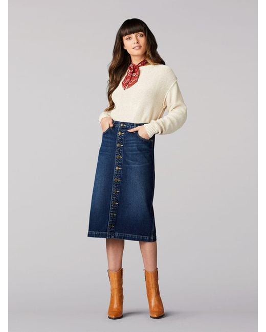 Lee Jeans Blue Vintage Modern High Rise Midi Skirt