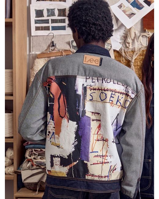 Lee Jeans Blue Mens X Basquiat Art Lined Denim Rider Jacket for men