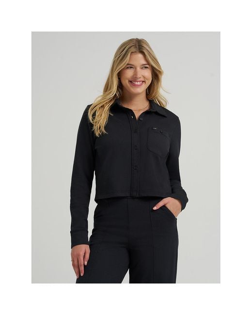 Lee Jeans Blue Womens All Purpose Solid Knit Button Down Shirt